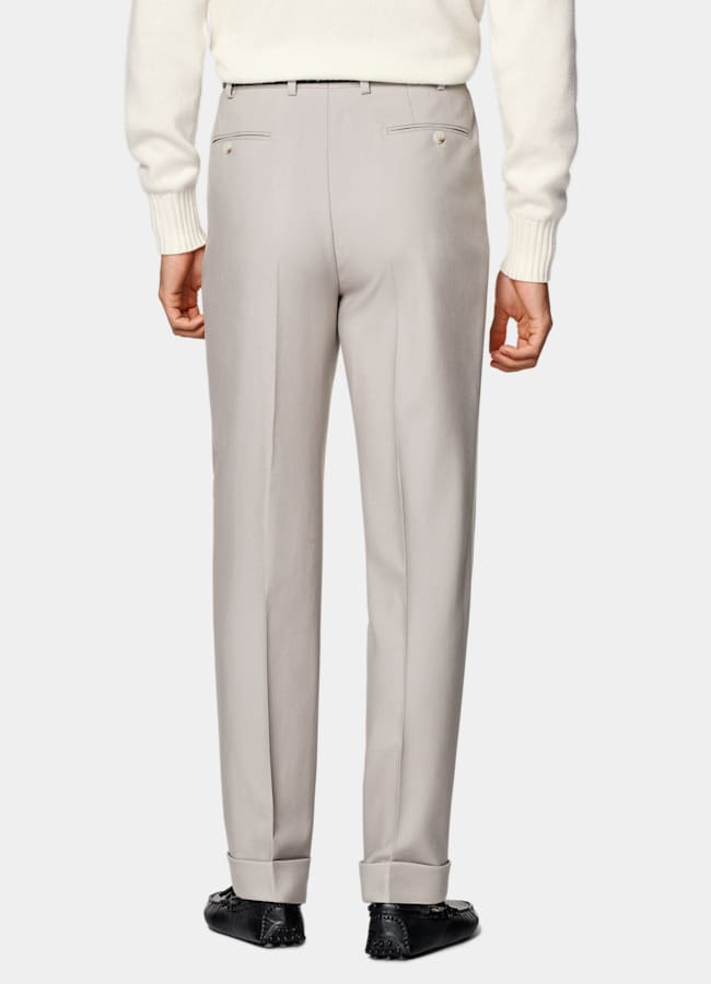 SUITSUPPLY All Season Wrinkle-Free 4-Ply Wool by Rogna, Italy Light Taupe Wide Leg Tapered Suit Trousers