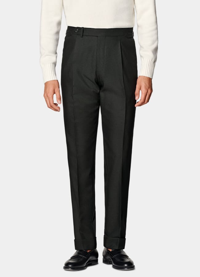 SUITSUPPLY All season Laine 4 fils sans repassage par Rogna, Italie Pantalon de costume Slim Leg Tapered vert foncé