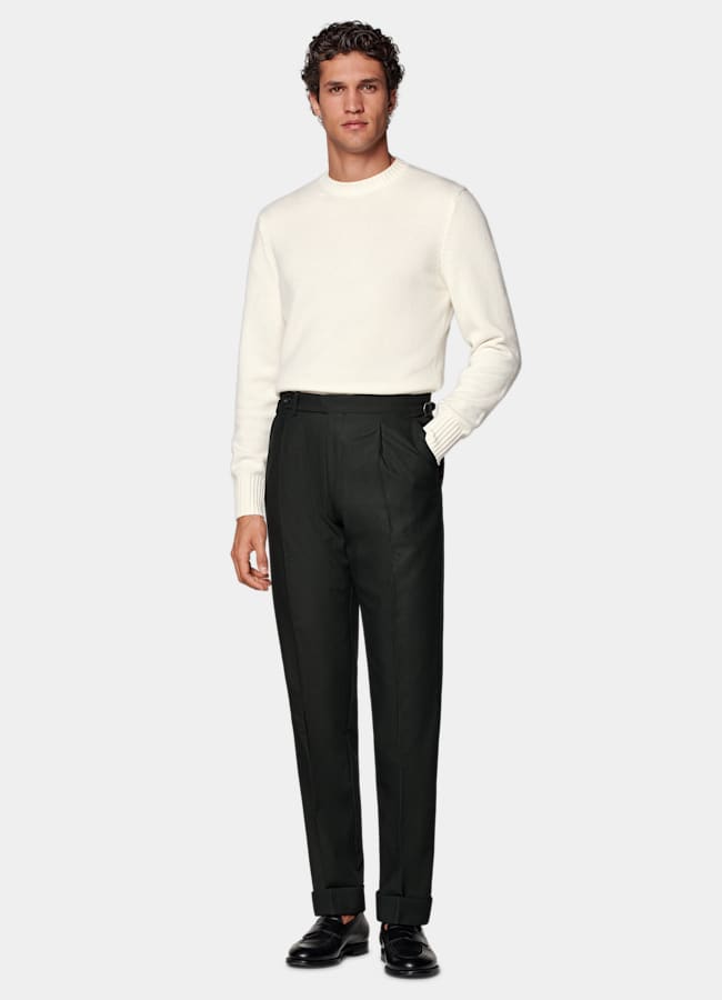 SUITSUPPLY All season Laine 4 fils sans repassage par Rogna, Italie Pantalon de costume Slim Leg Tapered vert foncé