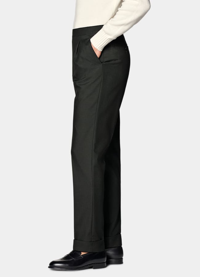 SUITSUPPLY All season Laine 4 fils sans repassage par Rogna, Italie Pantalon de costume Slim Leg Tapered vert foncé