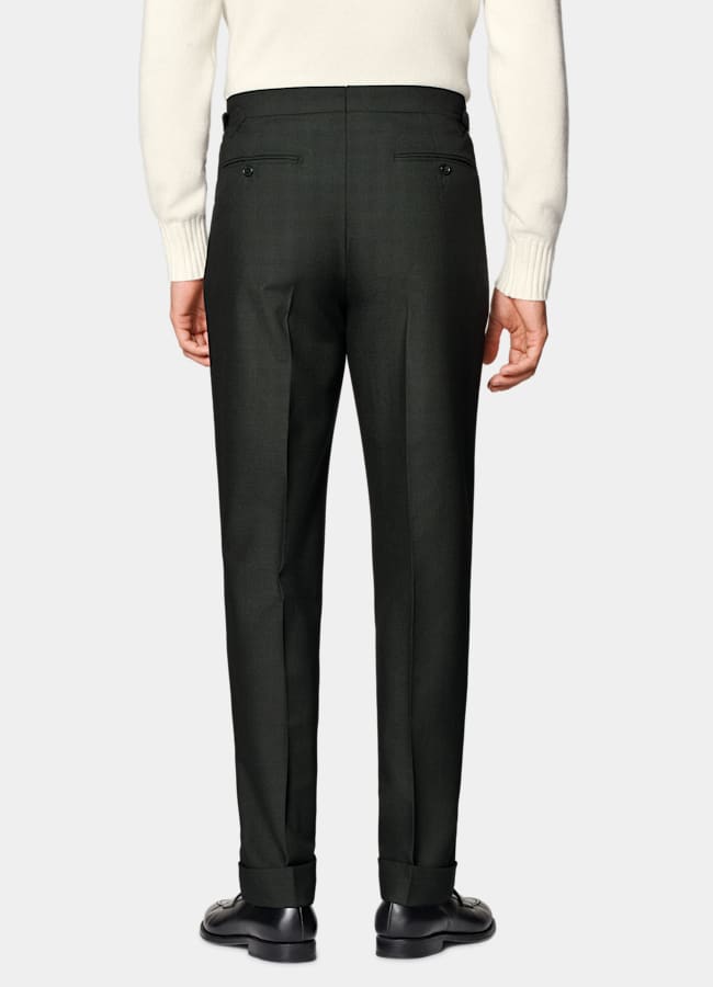 SUITSUPPLY All season Laine 4 fils sans repassage par Rogna, Italie Pantalon de costume Slim Leg Tapered vert foncé