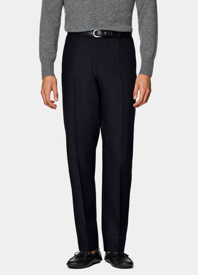 SUITSUPPLY All Season Wrinkle-Free 4-Ply Wool by Rogna, Italy Navy Straight Leg Suit Pants