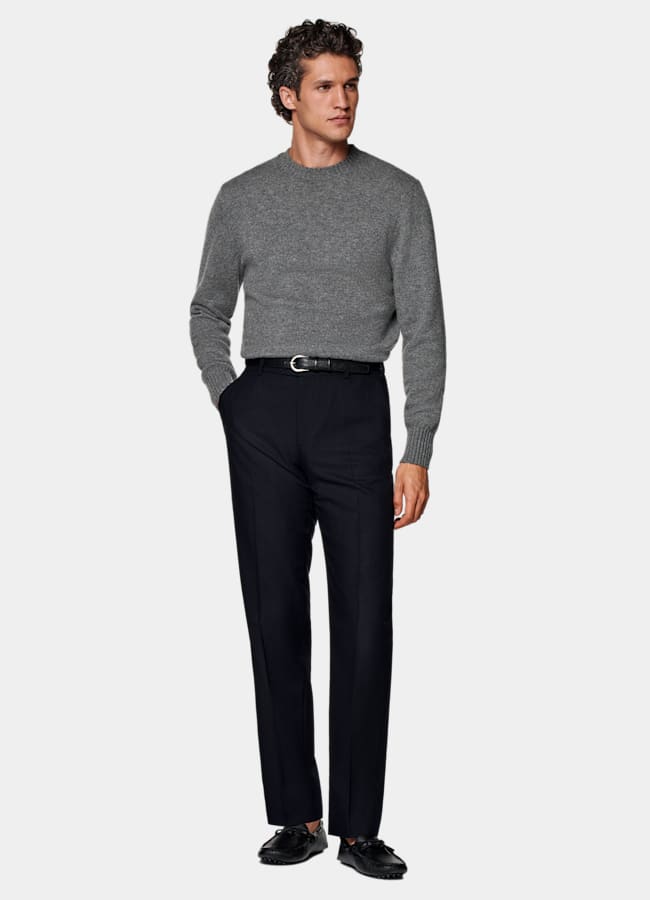 SUITSUPPLY All Season Wrinkle-Free 4-Ply Wool by Rogna, Italy Navy Straight Leg Suit Pants