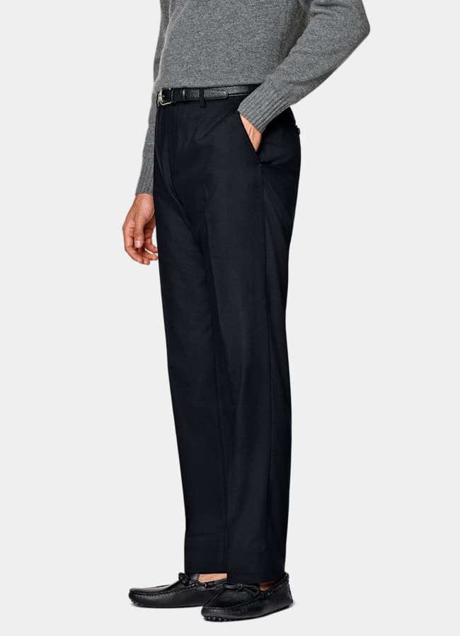 SUITSUPPLY All Season Wrinkle-Free 4-Ply Wool by Rogna, Italy Navy Straight Leg Suit Pants