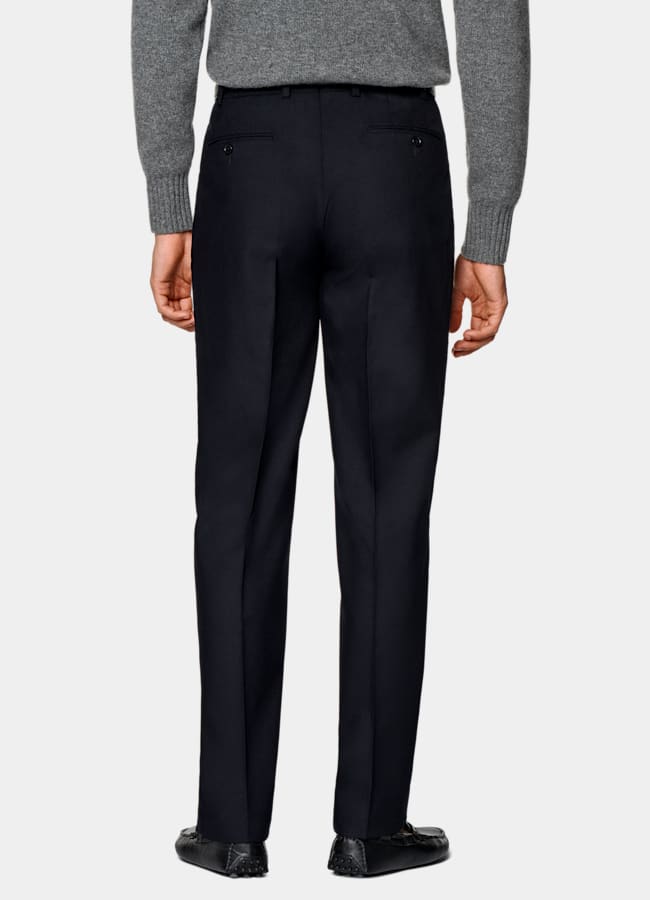 SUITSUPPLY All Season Wrinkle-Free 4-Ply Wool by Rogna, Italy Navy Straight Leg Suit Pants