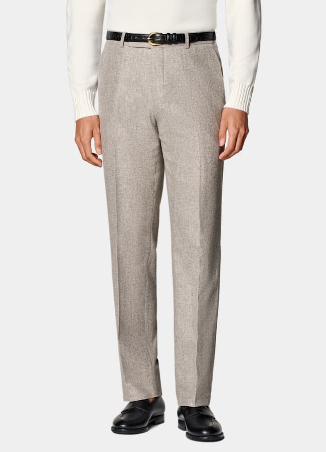 SUITSUPPLY Winter Circular Wool Flannel by Vitale Barberis Canonico, Italy Taupe Straight Leg Suit Trousers