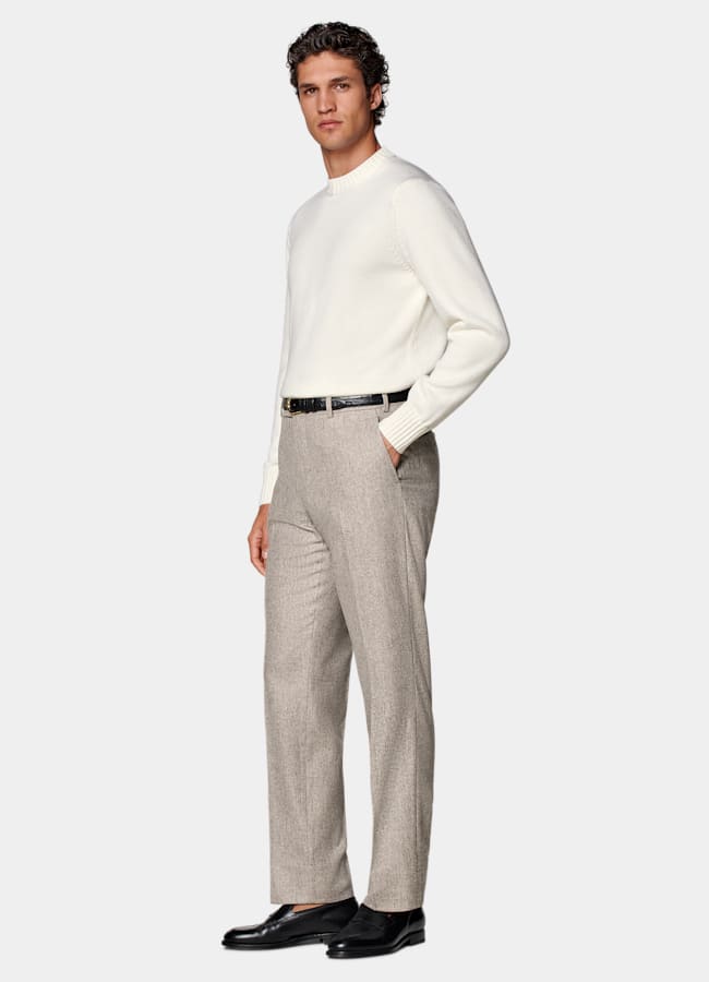 SUITSUPPLY Winter Circular Wool Flannel by Vitale Barberis Canonico, Italy Taupe Straight Leg Suit Trousers