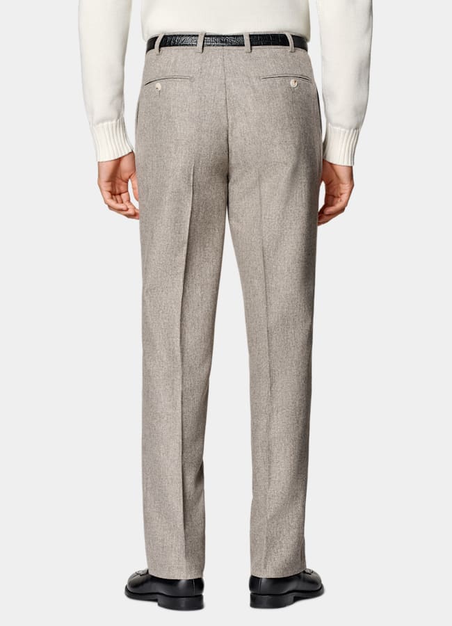 SUITSUPPLY Winter Circular Wool Flannel by Vitale Barberis Canonico, Italy Taupe Straight Leg Suit Trousers