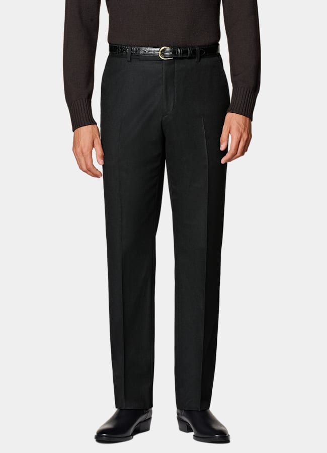 SUITSUPPLY Winter Pure S120's Wool Flannel by Vitale Barberis Canonico, Italy Black Straight Leg Suit Trousers