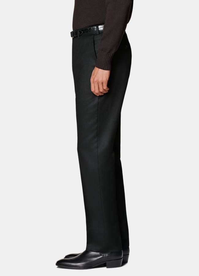 SUITSUPPLY Winter Pure S120's Wool Flannel by Vitale Barberis Canonico, Italy Black Straight Leg Suit Trousers