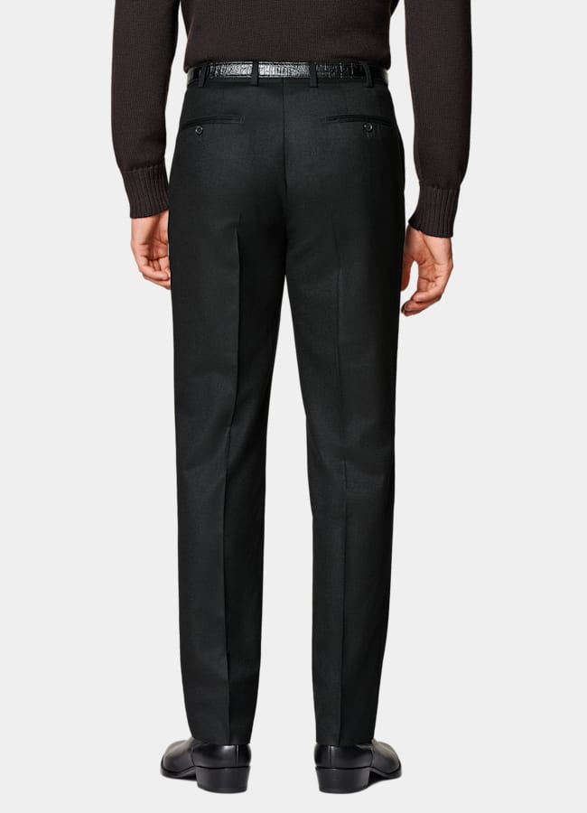 SUITSUPPLY Winter Pure S120's Wool Flannel by Vitale Barberis Canonico, Italy Black Straight Leg Suit Trousers