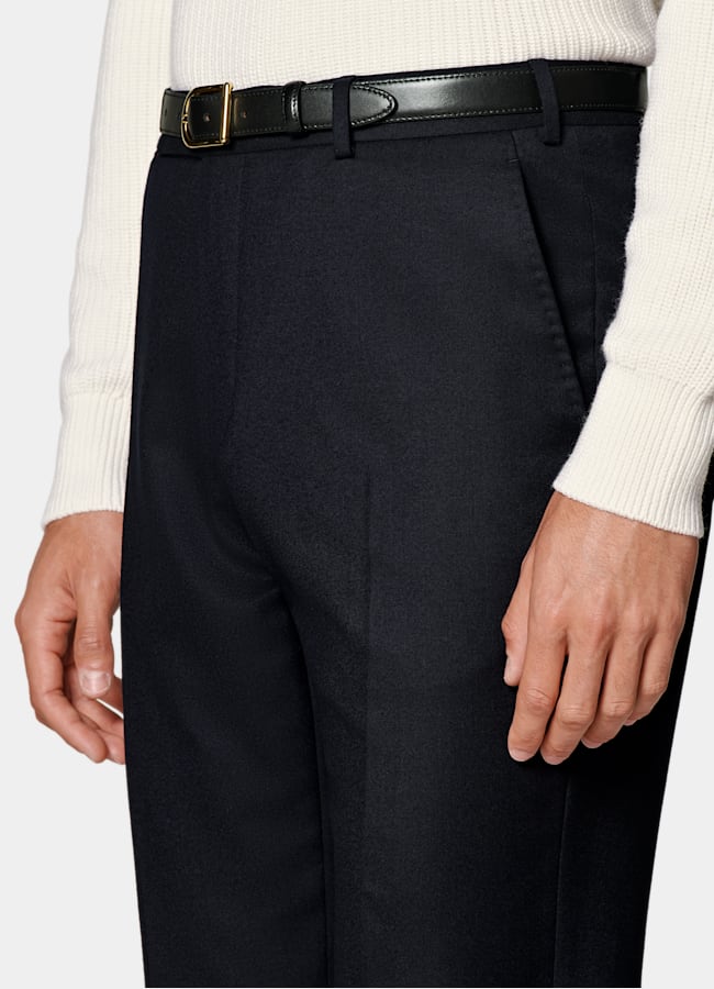 SUITSUPPLY Winter Pure S120's Wool Flannel by Vitale Barberis Canonico, Italy Navy Straight Leg Suit Trousers