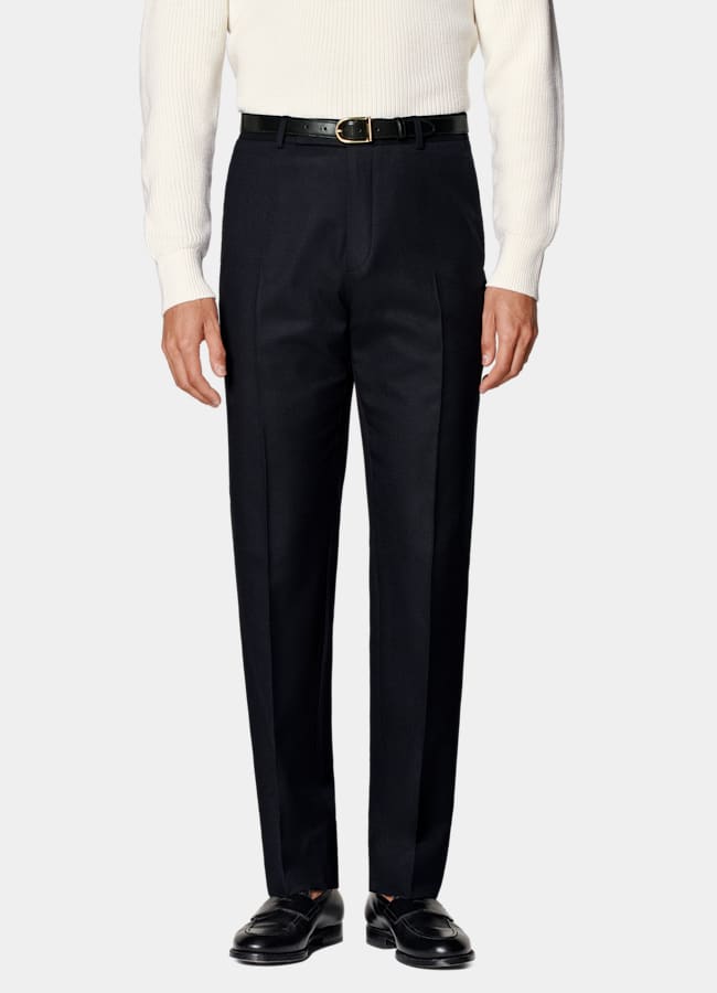 SUITSUPPLY Winter Pure S120's Wool Flannel by Vitale Barberis Canonico, Italy Navy Straight Leg Suit Trousers