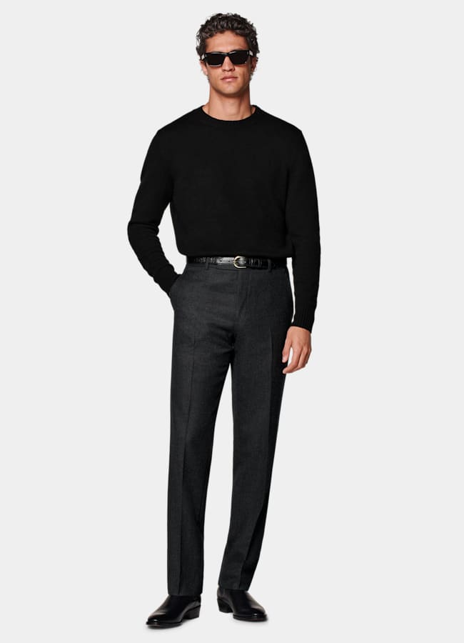 SUITSUPPLY Winter Pure S120's Wool Flannel by Vitale Barberis Canonico, Italy Dark Grey Straight Leg Suit Trousers