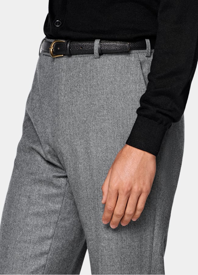 Mid Grey Straight Leg Pants in Pure S120's Wool Flannel