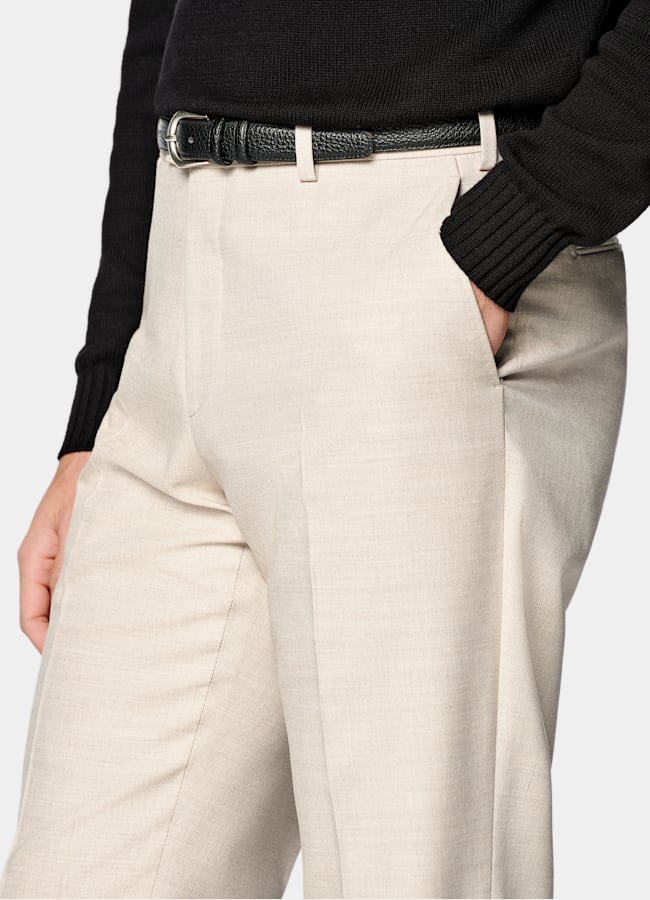 SUITSUPPLY All Season Wrinkle-Free 4-Ply Wool by Rogna, Italy Sand Straight Leg Suit Trousers