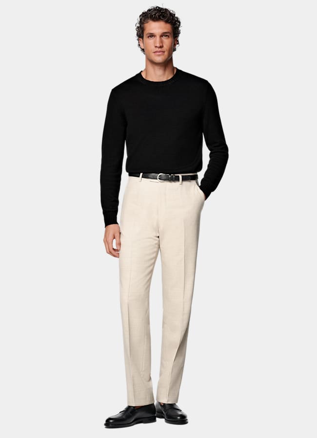 SUITSUPPLY All Season Wrinkle-Free 4-Ply Wool by Rogna, Italy Sand Straight Leg Suit Trousers