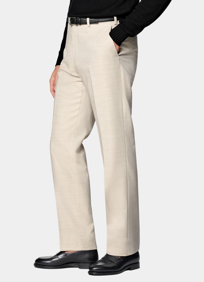 SUITSUPPLY All Season Wrinkle-Free 4-Ply Wool by Rogna, Italy Sand Straight Leg Suit Trousers