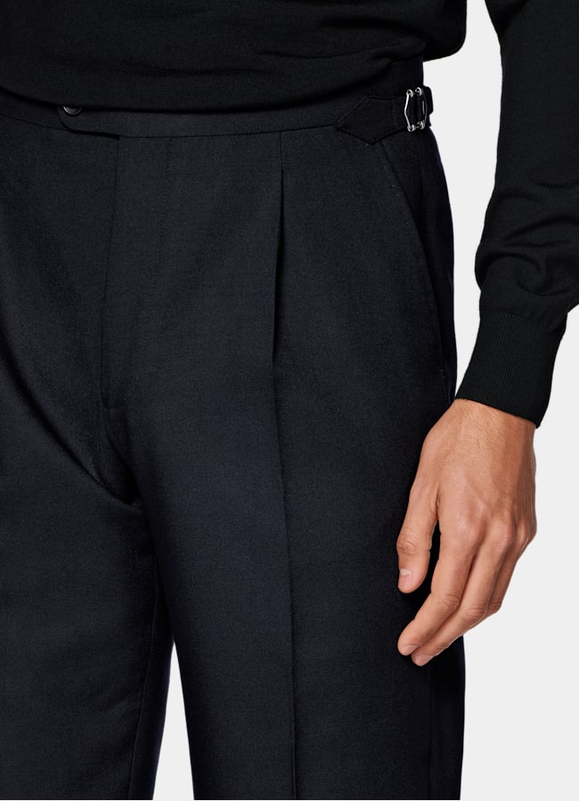 SUITSUPPLY All Season Wrinkle-Free 4-Ply Wool by Rogna, Italy Navy Wide Leg Tapered Suit Trousers