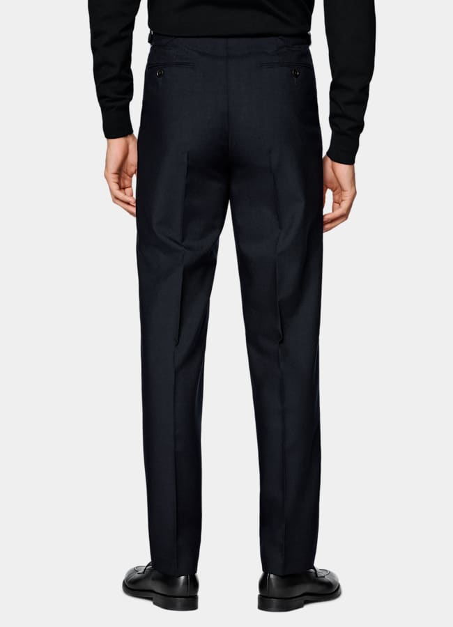 SUITSUPPLY All Season Wrinkle-Free 4-Ply Wool by Rogna, Italy Navy Wide Leg Tapered Suit Trousers
