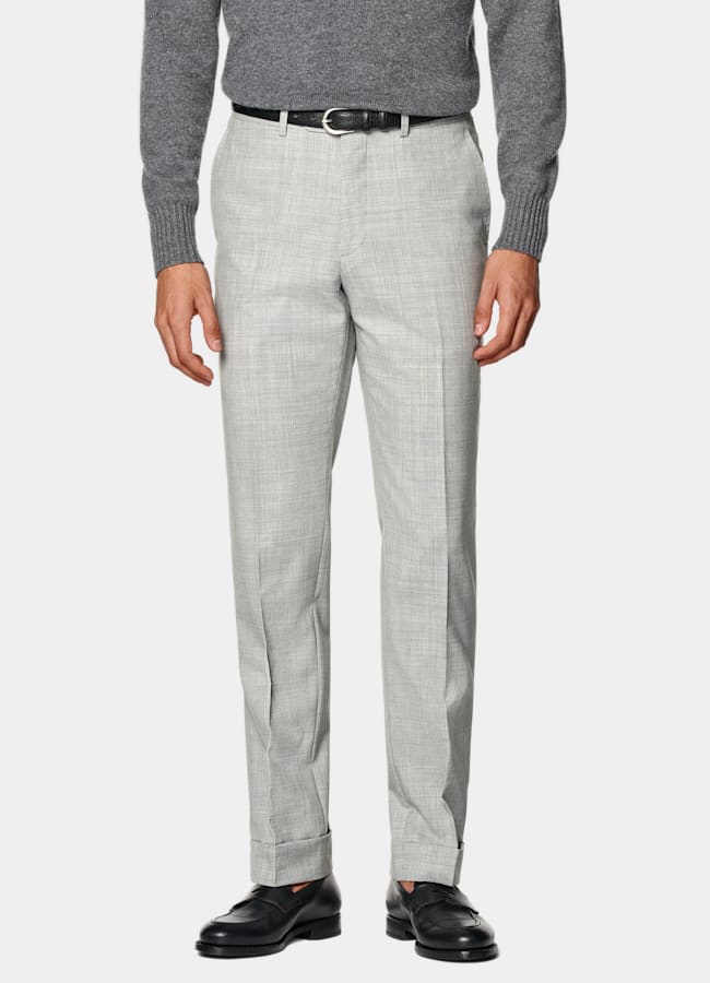 Light Grey Perennial Slim Leg Tapered Suit Trousers in Pure