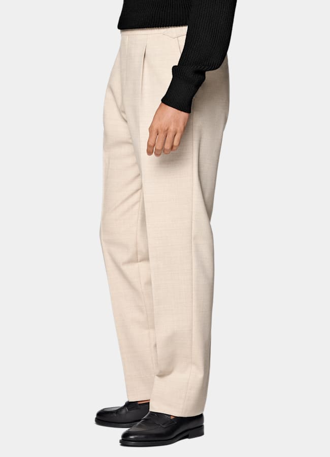 SUITSUPPLY All Season Skrynkelfri ull 4-ply från Rogna, Italien Sandfärgade wide leg tapered kostymbyxor