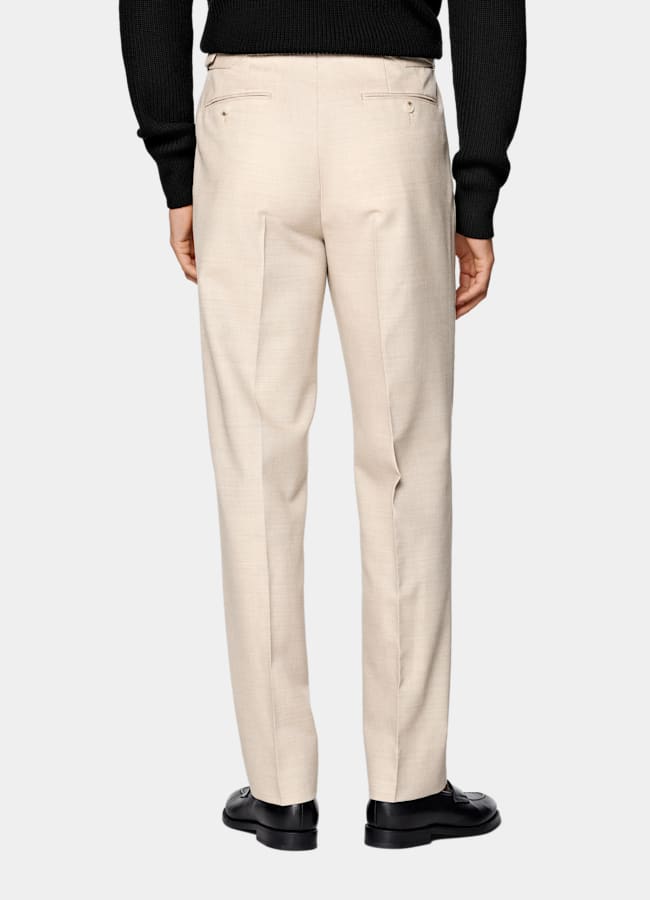 SUITSUPPLY All Season Skrynkelfri ull 4-ply från Rogna, Italien Sandfärgade wide leg tapered kostymbyxor