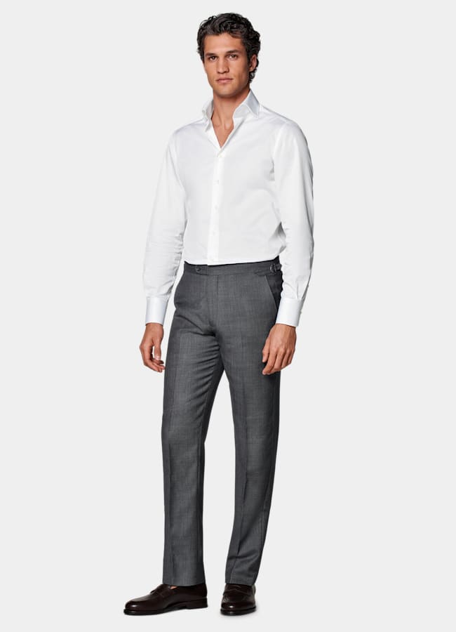 SUITSUPPLY All Season Pure S130's Wool by Reda, Italy Dark Grey Bird's Eye Slim Leg Straight Suit Trousers