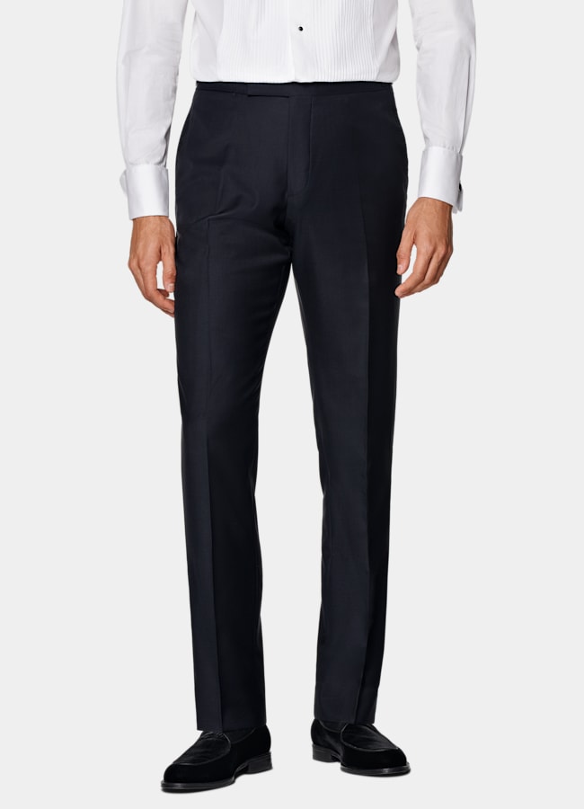 SUITSUPPLY All Season Pure S110's Wool by Vitale Barberis Canonico, Italy Navy Slim Leg Straight Tuxedo Trousers