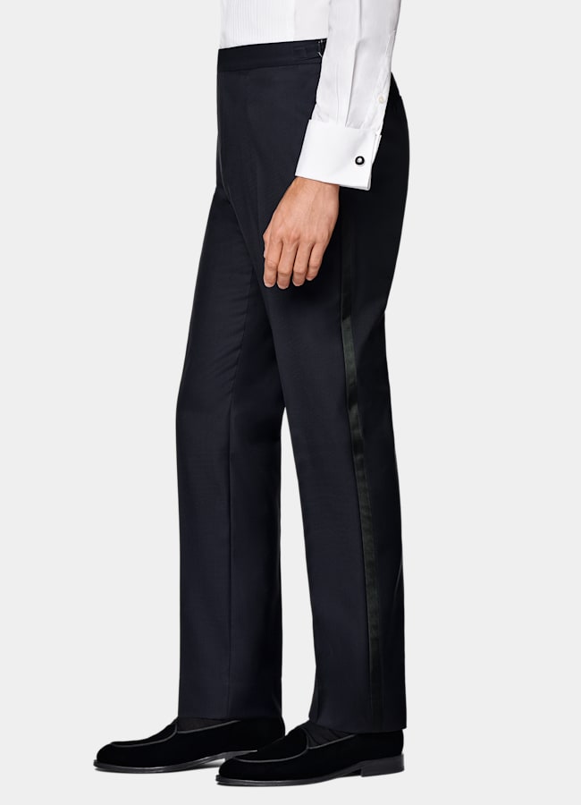 SUITSUPPLY All Season Pure S110's Wool by Vitale Barberis Canonico, Italy Navy Slim Leg Straight Tuxedo Trousers
