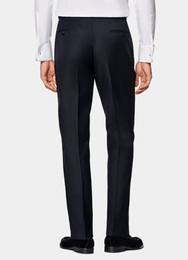 SUITSUPPLY All Season Pure S110's Wool by Vitale Barberis Canonico, Italy Navy Slim Leg Straight Tuxedo Trousers