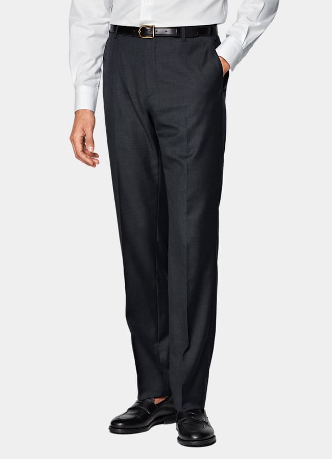 SUITSUPPLY All Season Pure Wool by Reda, Italy Dark Grey Perennial Straight Leg Suit Trousers