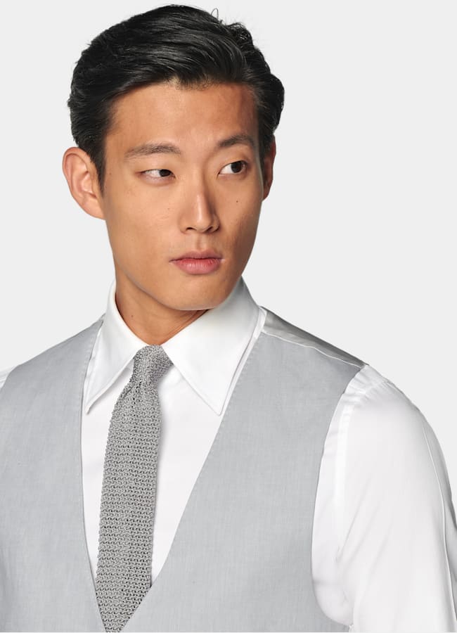 SUITSUPPLY Linen Cotton by Di Sondrio, Italy Light Grey Waistcoat