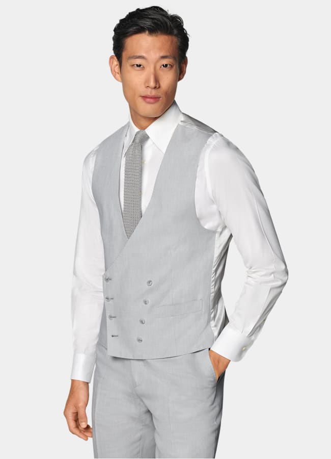 SUITSUPPLY Linen Cotton by Di Sondrio, Italy Light Grey Waistcoat