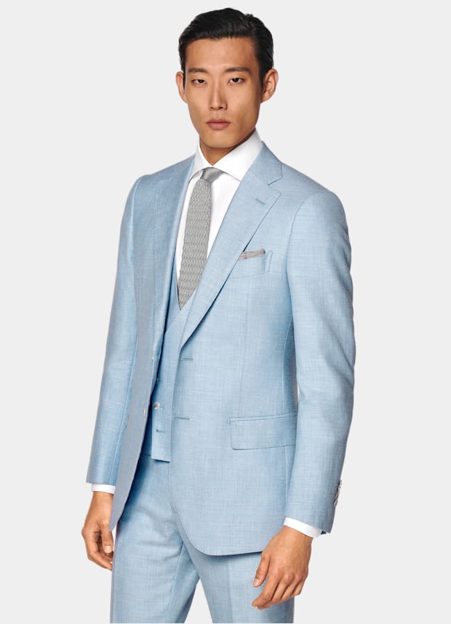 SUITSUPPLY Laine, soie et lin - E.Thomas, Italie Gilet de costume bleu clair