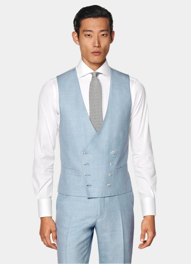 SUITSUPPLY Laine, soie et lin - E.Thomas, Italie Gilet de costume bleu clair
