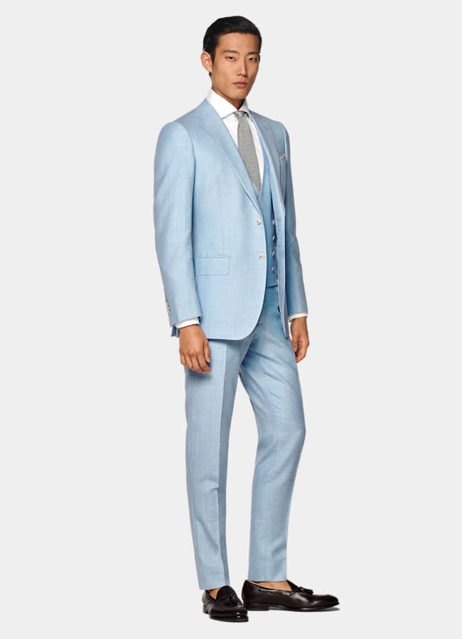 SUITSUPPLY Laine, soie et lin - E.Thomas, Italie Gilet de costume bleu clair