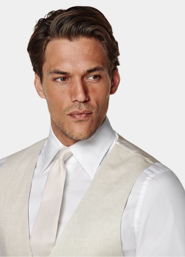 SUITSUPPLY Linen Cotton by Di Sondrio, Italy Sand Waistcoat