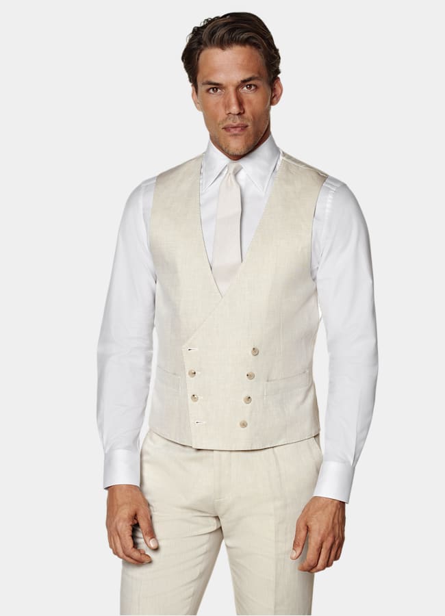 SUITSUPPLY Linen Cotton by Di Sondrio, Italy Sand Waistcoat