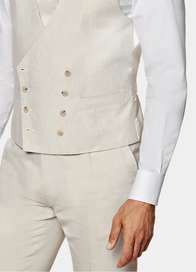 SUITSUPPLY Linen Cotton by Di Sondrio, Italy Sand Waistcoat