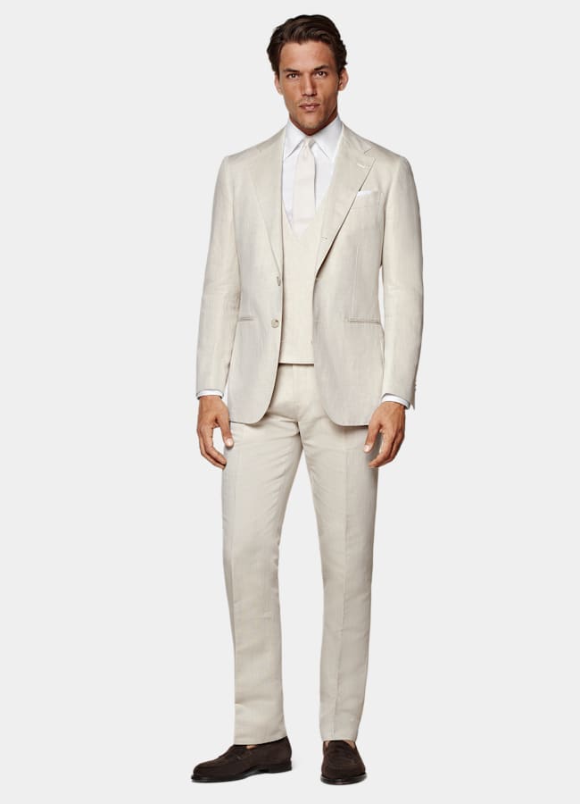 SUITSUPPLY Linen Cotton by Di Sondrio, Italy Sand Waistcoat