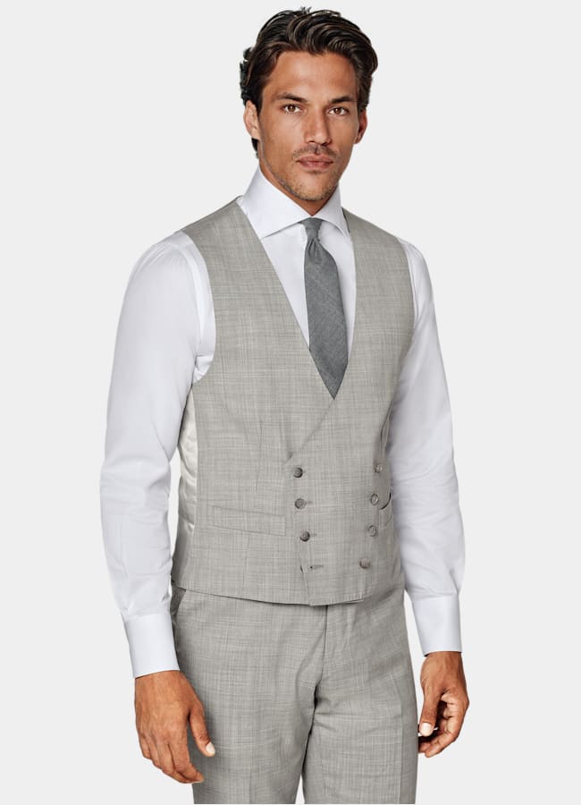 SUITSUPPLY Pura lana tropical S120s de Vitale Barberis Canonico, Italia Chaleco gris claro