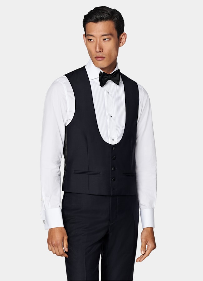 SUITSUPPLY Pura lana S110s de Vitale Barberis Canonico, Italia Chaleco de esmoquin azul marino