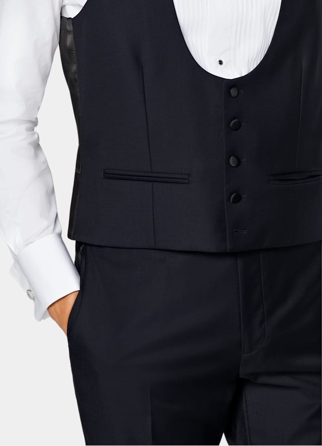 SUITSUPPLY Pura lana S110s de Vitale Barberis Canonico, Italia Chaleco de esmoquin azul marino