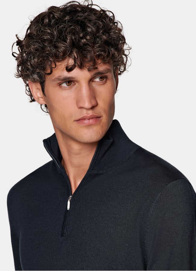 SUITSUPPLY Silk, Wool, Cashmere Navy Half Zip
