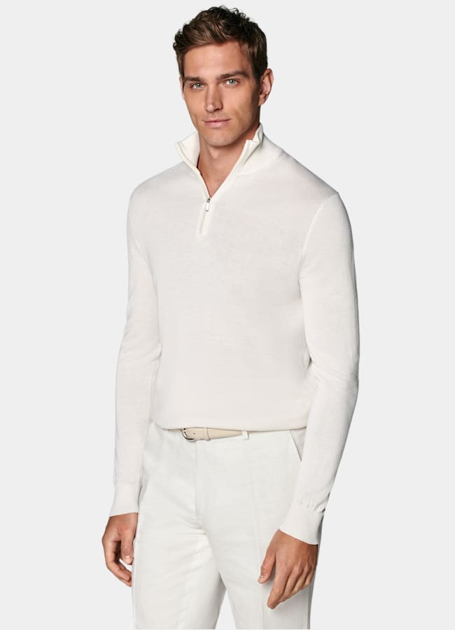 Off-White Half Zip in Silk, Wool, Cashmere | SUITSUPPLY