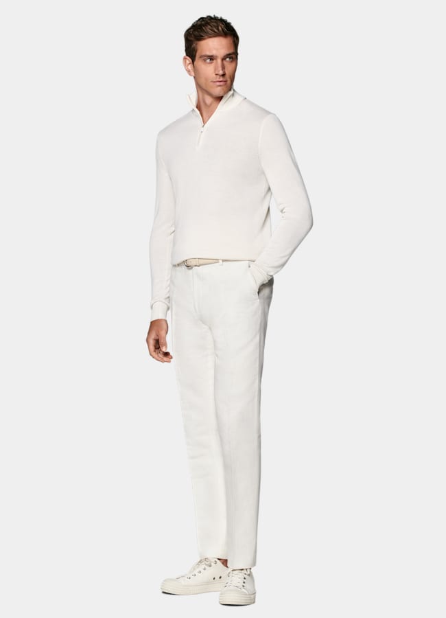 Off-White Half Zip in Silk, Wool, Cashmere | SUITSUPPLY