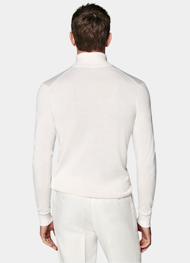 SUITSUPPLY Silk, Wool, Cashmere Off-White Half Zip