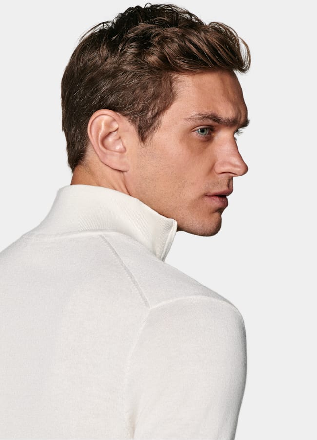 SUITSUPPLY Silk, Wool, Cashmere Off-White Half Zip