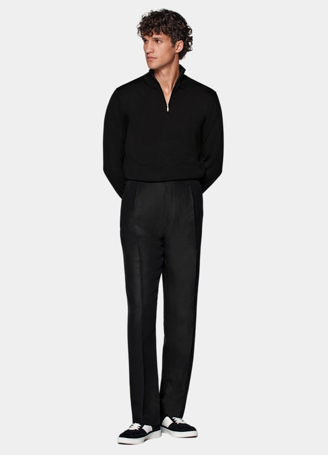 SUITSUPPLY Silk, Wool, Cashmere Black Half Zip